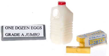Dollhouse Miniature Dairy Set, Milk, Butter, Egg